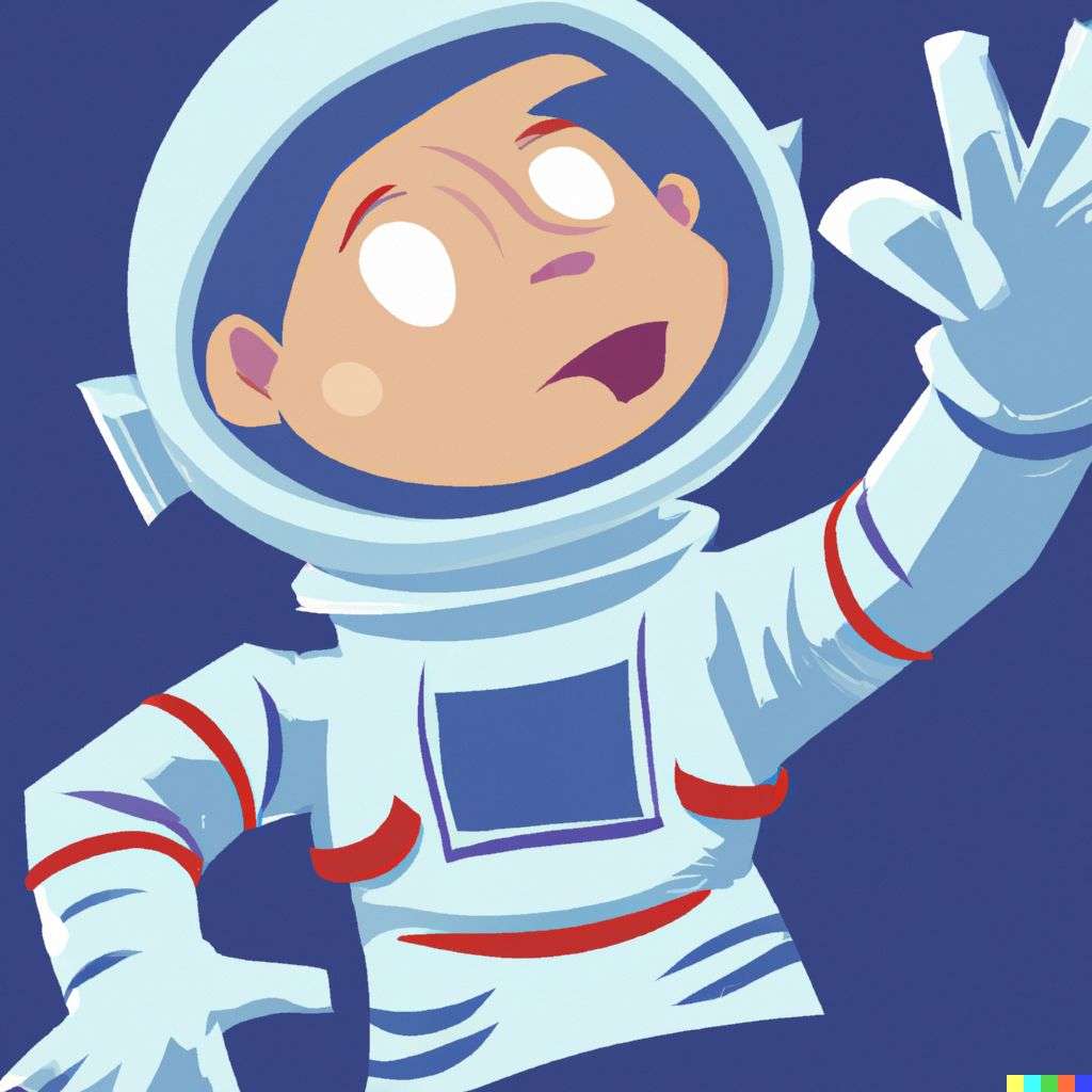 an astronaut, in the style of a mid-20th century Disney cartoon